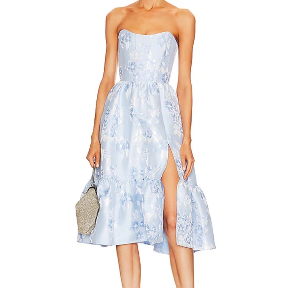 NWT Virginia Strapless Gown in Chambray Blue Baroque Floral - Picture 1 of 5